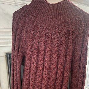 Maroon cableknit turtleneck sweater